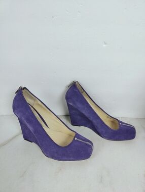 MICHAEL Michael Kors Purple Suede Wedge Front Back Zipper Heels, 8.5
